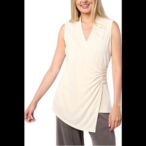 WynneLayers Women's Asymmetric Draped Sleeveless Top Cream - Regular
